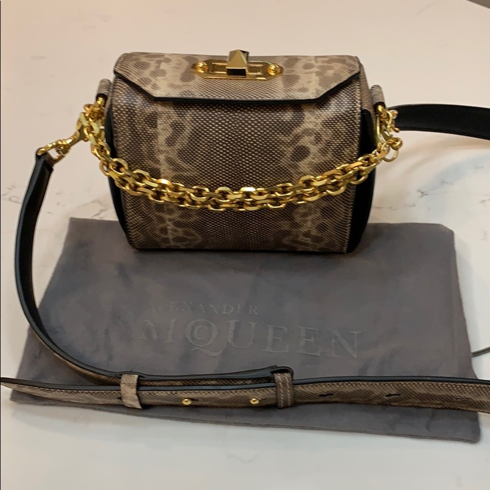 ALEXANDER MCQUEEN BOX BAG 16 TAUPE BEIGE W/ GOLD